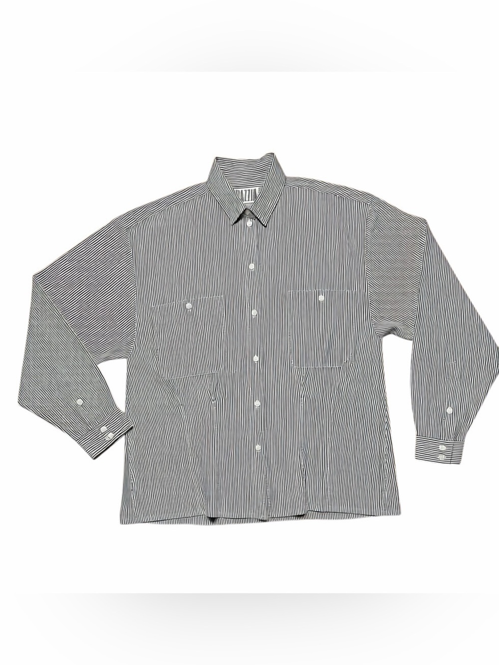 Blue & White Stripe Button-Up Shirt-Vintage 90’s